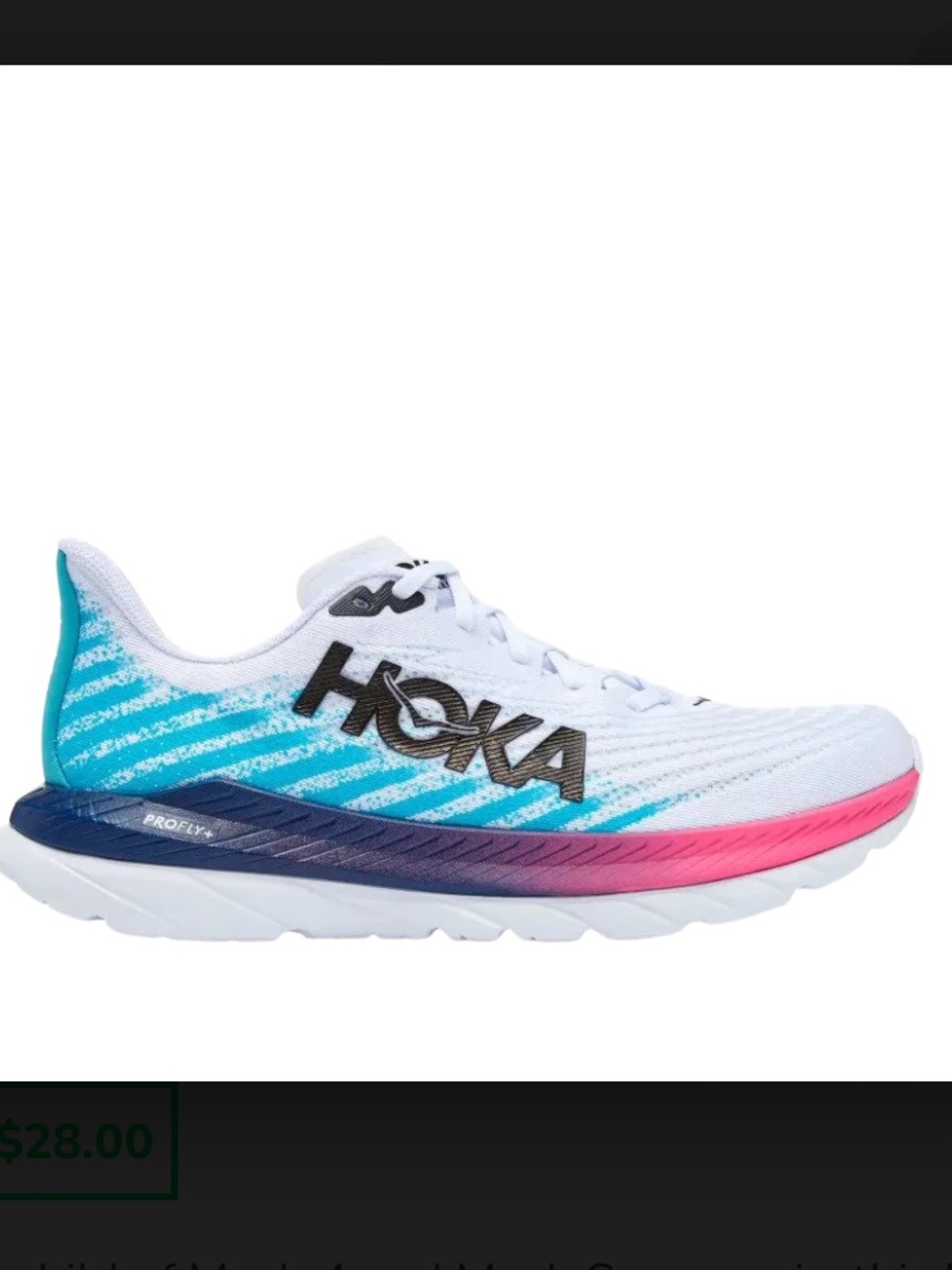 Hoka Mach 5 Women's White Sneakers with Pink & Blue Accents Size 7.5